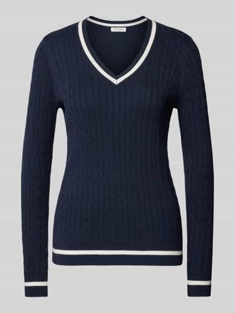 Christian Berg Strickpullover mit gerippten Abschl&uuml;ssen in Dunkelblau, Gr&ouml;&szlig;e XXL