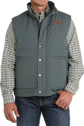Cinch Mens Wax Coated Canvas Snap Closure Quilted Vest In Blue