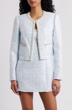 LoveShackFancy Kelli Sequin Embellished Tweed Crop Jacket in Country Air at Nordstrom, Size 12