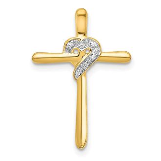 Diamond2Deal 10k Yellow Gold.02ct. Diamond Heart Cross Chain Slide Pendant