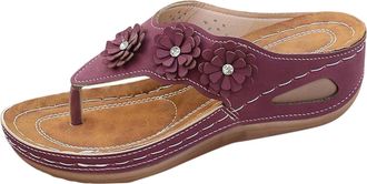 Generic Womens Slippers with Floral Decor Oblique Pattern and Fish Mouth Women Shoes Winter, Wine Red, 8.5 UK