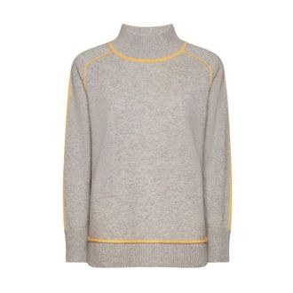 Elena Miro Truien & Vesten, Dames, Grijs, L, Wol, Geribbelde wollen coltrui met contrastranden