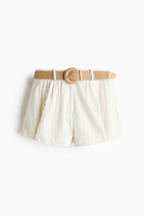 H&M Belted Cotton Shorts in Light Beige/striped at Nordstrom, Size 10