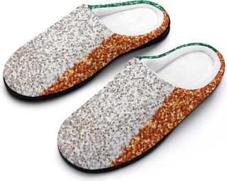 Generic Glitter Pattern Ireland Flag Mens House Slippers Memory Foam Washable Cotton Slip on Home Shoes
