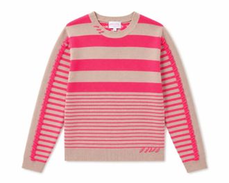 Brodie Womens Mix Stripe Crew Sweater In Soft Camel