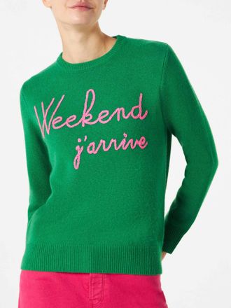 MC2 Saint Barth Green Sweater Weekend Jarrive Fluo Pink Embroidery