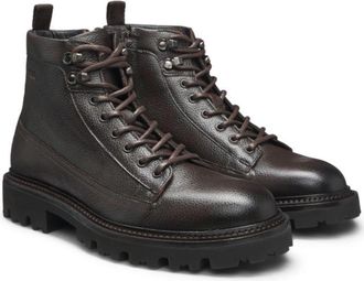 BOSS Grained-leather half boots with hiking-style laces