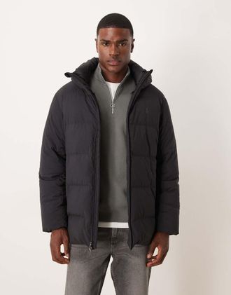 Polo Ralph Lauren Piumino isolante taglio lungo nero con logo e cappuccio