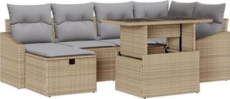 vidaXL Garden Sofa Set with Cushion 7 pcs Beige Poly Rattan vidaXL