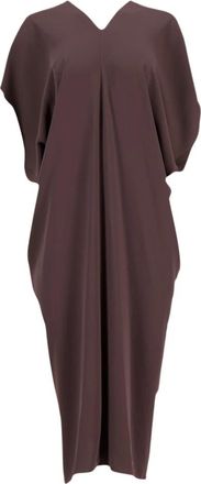 Maison Margiela Bruine Lange Jurk met V-Hals - Dames - Casual kleedjes - Bruin - S - Polyester - Kleedjes