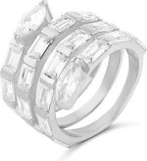 SHYMI Cubic Zirconia Swirl Bypass Ring in Silver/White at Nordstrom, Size 7