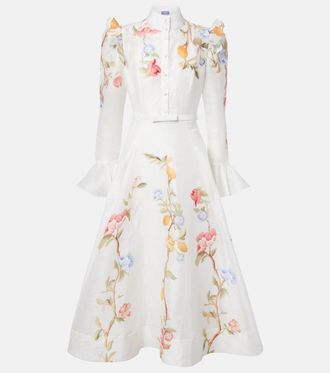 LEO LIN Selina floral ruffled linen-blend midi dress