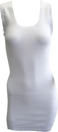 Palm Lights British Made Ladies/Womens 100% Cotton Fancy Knit Built Up Shoulder Vest [Size Small 8-10, White]