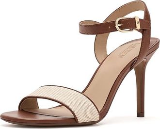 Lauren Ralph Lauren Gwen Nappa Leather Canvas Sandals Womens Sandals Natural/Buff/Lauren Tan : 6.5 B - Medium, Canvas/Leather
