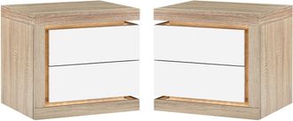 Vente-Unique Lote de 2 mesitas de noche con 2 cajones - Con LED - Blanco lacado y natural - FLARANCIA