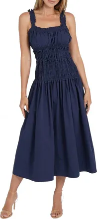 Love Token Angie Cotton Milkmaid Dress In Navy