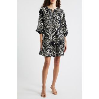 Melloday Print Poplin Minidress in Black/Beige Print at Nordstrom Rack, Size X-Large