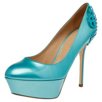 Sergio Rossi Green Patent Leather Butterfly Plaque Platform Pumps