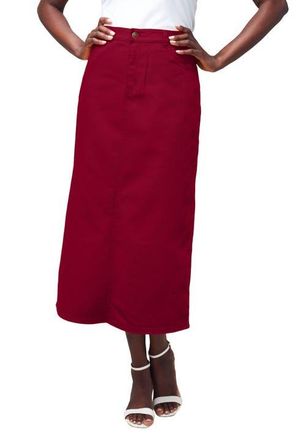 Jessica London True Fit Stretch Denim Midi Skirt in Rich Burgundy at Nordstrom, Size 20