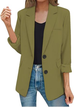 Generic Ladies Classic Blazer Coat for Women UK Elegant Long Sleeve Blazer Jacket With Pocket Fashion Solid Color Two Button Blazers Cardigans Lapel Collar El