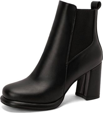 Generic Womens Ankle Boots with Platform Chunky Heel - Elastic Side Panel for Comfortable Fit and Easy Wear,Black,5.5 UK