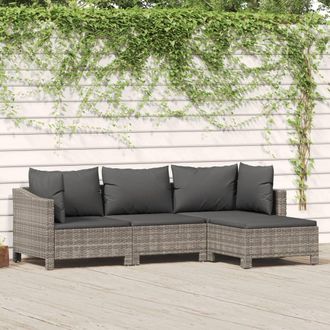 vidaXL Set De Muebles De Jard&iacute;n 4 Pzas Y Cojines Rat&aacute;n Sint&eacute;tico Gris Vidaxl