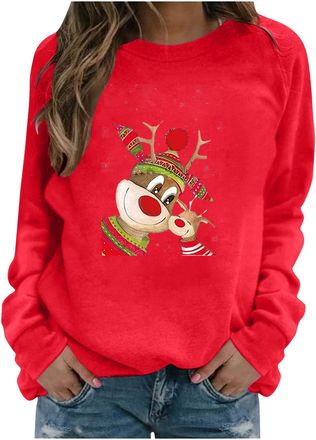 Generic Christmas Jumpers for Women Xmas Funny Ugly Reindeer Pattern Printed Womens Fashion Christmas Jumper 2025 Classic Casual Capless Long Sleeve Tops Wome