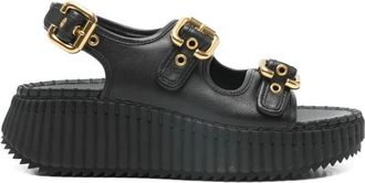 Chlo&eacute; Nama Leather Wedge Sandals Shoes