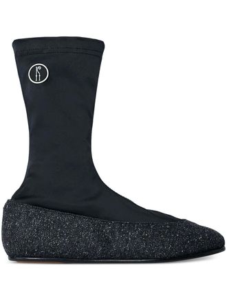 Kiko Kostadinov Proxima panelled logo ballet boots - women - Satin/Wool/Fabric/Rubber - 36 - Black