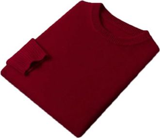 Generic Men Classic Round Neck Pullover Men Cashmere Cotton Blended Warm Sweater All-Match Knitted Pullover Jumper Burgundy M
