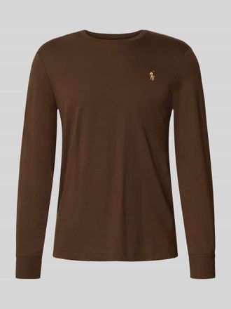 Polo Ralph Lauren Regular Fit Longsleeve mit Logo-Stitching Modell Jersey in Mittelbraun, Gr&ouml;&szlig;e S