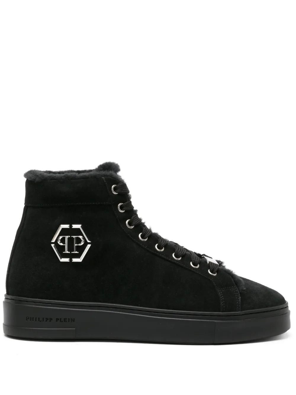 Baskets Phillip Plein En Cuir Noir - Motif Crâne Et Os Cristaux - Taille 42, Neuf Avec Boîte