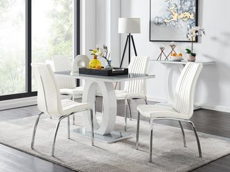 Furniturebox Giovani 4 Grey Dining Table & 4 Isco Chairs in Off-White