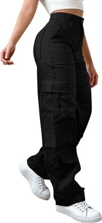 Generic Cargo Pants for Women UK Outdoor Hiking Trousers Activewear Casual Straight Leg Walking Trousers Stretchy Elastic Waist Pants with Pockets Plain Sport