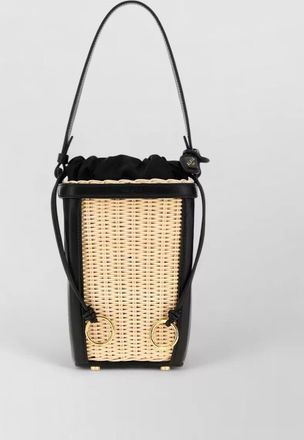 Alaia wicker and leather small bucket bag