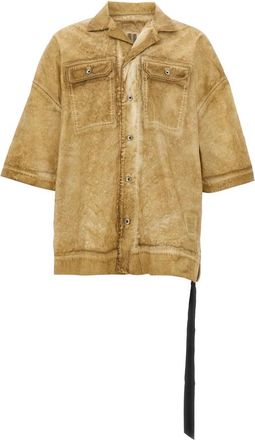 Rick Owens Magnum Tommy Shirt - Heren - Korte mouwen Overhemden - Beige - S - Katoen - Overhemden