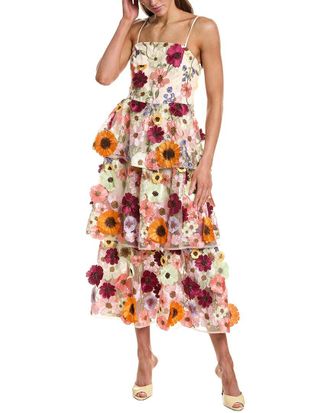 endless rose 3D Floral Tiered Midi Dress