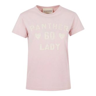 Valentino Garavani T-Shirts, female, Pink, Size: L Panther Lady T-shirt