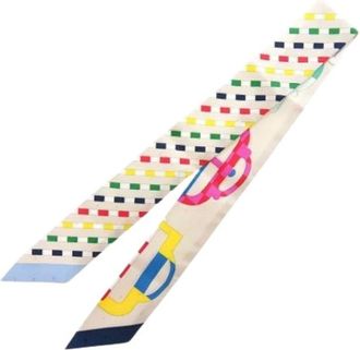 Herm&egrave;s Pre-owned Scarves, female, White, Size: ONE SIZE Pre-owned Bouclerie Moderne Plumetis Twilly