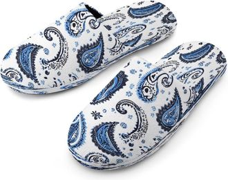 Generic Blue Paisley Pattern Mens Cotton Slippers Memory Foam Comfort House Shoes Winter Indoor Slipper for Hotel Casa Spa