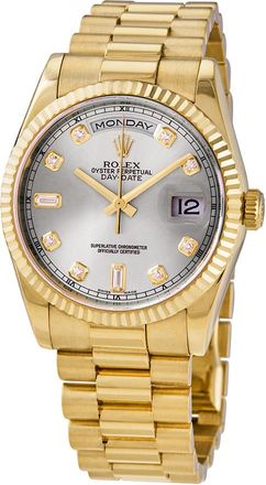 Rolex Pre-owned Rolex Day-Date Diamond Silver Dial Mens Watch 118238SDP