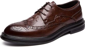 Generic Dress Shoes for Men Lace Up Wing Tip Brogue Derby Shoes Cowhide Block Heel Rubber Sole Low Top Slip Resistant Wedding(Brown,7.5 UK)