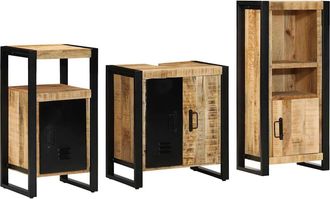 vidaXL Juego De Muebles De Ba&ntilde;o 3 Uds. Marr&oacute;n Y Negro 55 X 35 X 60 Cm Vidaxl