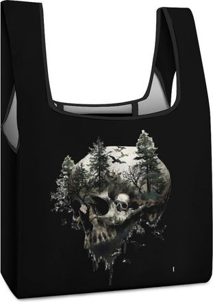 Generic Funny Gothic Skull Shopping Bag Reusable Grocery Tote Bag Foldable Handbag for Travel Picnic