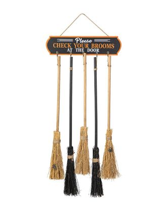 Glitzhome Handmade Halloween Wooden Brooms Porch Decor