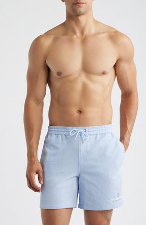 AllSaints Emblem Swim Trunks in Villa Blue at Nordstrom, Size Xx-Large