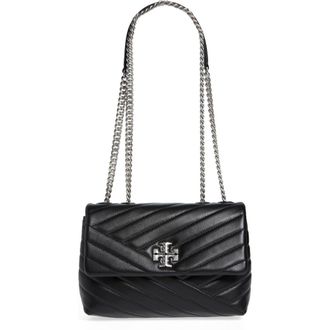 Tory Burch Small Kira Chevron Leather Shoulder Bag in Black/Rolled Nickel at Nordstrom