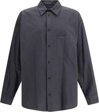 Balenciaga Black Wool Pattern Mens Shirt