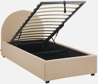 Sweeek Sweeek - Struttura letto con contenitore e testiera 90cm, imbottita bouclé