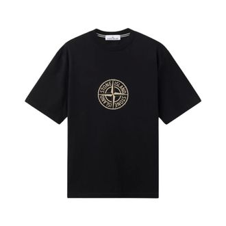 Stone Island T-Shirts, male, Black, Size: L Back Lettering T-Shirt